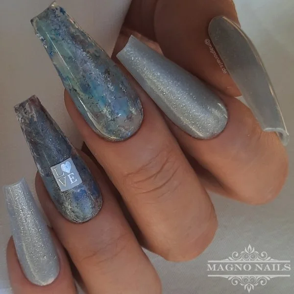 Grau Silver Marmor Nageldesign Folien Ideen